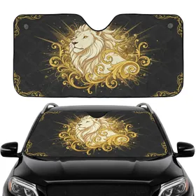 Majestic White Lion Golden Baroque Filigree - Home Decor Gift for Lion Lover Car Sunshade