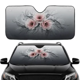 Blush Pink Blooming Flowers Charcoal Smoke Swirls - Home Decor Gift Car Sunshade