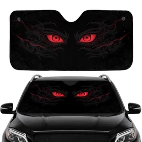 Demonic Eyes Eyelids Swirling Tendrils Obsidian Ancient Glyphs - Horror Fan Gift Car Sunshade