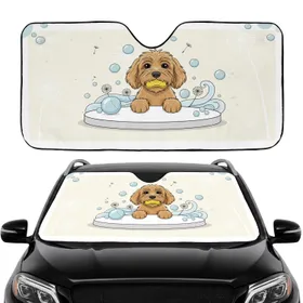 Fluffy Goldendoodle Dog Yellow Sponge Dandelions Bubbles Waves - Dog Lover Home Decor Gift Car Sunshade