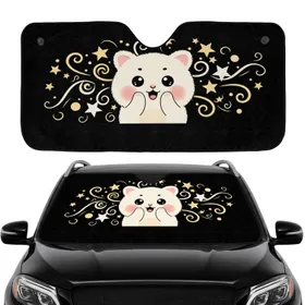 Fluffy Cream Kitten Blush Cheeks Starry Swirls Orbs - Pet Owner Car Interior Accessory Car Sunshade
