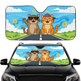 Sunglasses Baseball Cap Cartoon Cats Road Trip - Cat Lover Travel Essentials Car Sunshade
