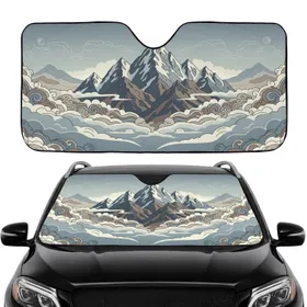 Majestic Mountain Range Snow-Capped Peaks Misty Valley Cloudscape - Adventure Lover Gift Car Sunshade