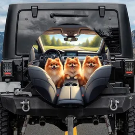 Happy Pomeranian Dogs Car Interior - Travel Adventure Pet Lover Gift Spare Tire Cover