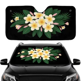 Plumeria Flowers Tropical Leaves - Beach Getaway Driving Gift Car Sunshade