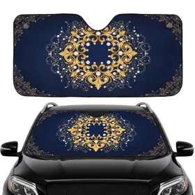 Baroque Medallion Golden Scrollwork Pearls - Everyday Vehicle Gift for Drivers Car Sunshade
