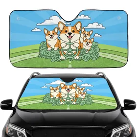 Corgi Dogs Driving Open Road Adventure with Happy Smiles - Dog Lover Everyday Gift Car Sunshade
