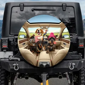 Humorous Dogs Driving Luxury Car Road Trip - Adventure Lover Gift Spare Tire Cover