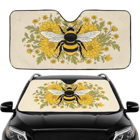 Striped Bumblebee Yellow Chrysanthemum Flowers - Wildlife Lover Gift Car Sunshade
