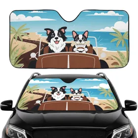 Border Collie French Bulldog Driving Dogs Vintage Car - Dog Lover Gift Car Sunshade