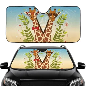 Giraffes with Glasses Red Bow Tie Aviators - Road Trip Travel Essentials Car Sunshade