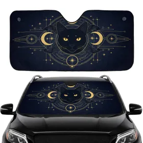 Black Cat Golden Moons Celestial Starbursts Dark Smoke - Cat Lover Gift Car Sunshade