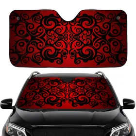 Organic Interlocking Black Red Tribal Swirls - Everyday Vehicle Interior Lifestyle Accent Car Sunshade
