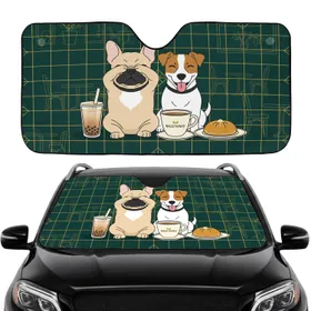 Endearing Fawn French Bulldog Jack Russell Dogs Bubble Tea Cafe - Cafe Dog Lover Gift Car Sunshade