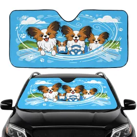 Papillon Dogs Driving Wind Streaks - Road Trip Lifestyle Gift for Dog Owners Car Sunshade