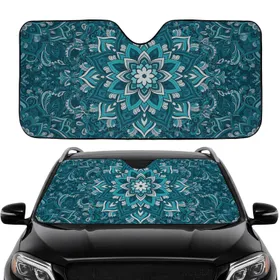 Teal Blue Mandala Flower Filigree Leaves - Boho Lifestyle Gift Car Sunshade