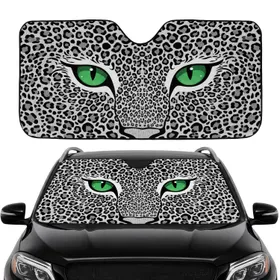 Piercing Emerald Green Feline Eyes Wild Black White Leopard Fur - Gift for Wildlife Lovers Car Sunshade