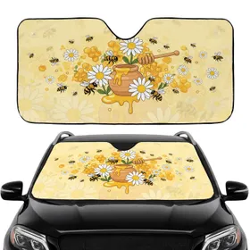 Abundant Golden Honey Bees Hexagonal Honeycomb Honey Pot - Home Decor Gift for Bee Lover Car Sunshade