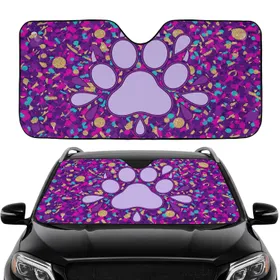 Paw Print Lavender Purple Teal Gold Confetti Shapes - Everyday Auto Accessory for Pet Lovers Car Sunshade
