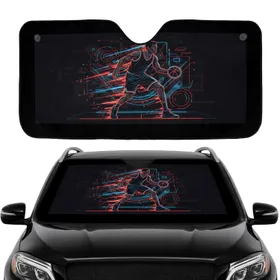 Basketball Player Dribbling Neon Streak Motion Outline - Sports Fan Gift for Athletes Car Sunshade