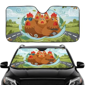 Cartoon Chickens Driving Sunglasses Road Trip Travel Essentials Car Sunshade