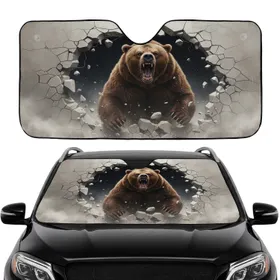 Powerful Grizzly Bear Roaring Concrete Wall Burst - Wildlife Lover Gift Car Sunshade
