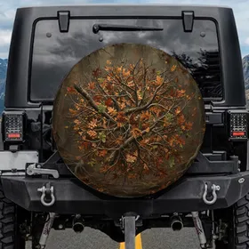 Dense Forest Camo Tree Branches Fallen Leaves - Outdoor Enthusiast Gift Spare Tire Cover