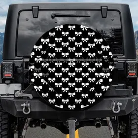 Black White Tied Bows Knots Dashed Lines Diamond Dots - Home Decor Gift for Everyday Living Spare Tire Cover