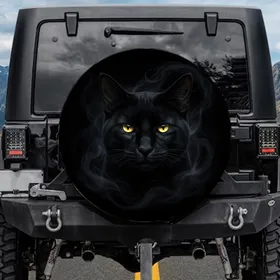 Majestic Black Panther Golden Eyes Dark Smoke - Wildlife Lover Car Accessory Spare Tire Cover