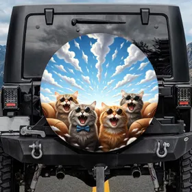 Cats Open Mouths Sunglasses Blue Sky - Car Decor Gift for Cat Lover Spare Tire Cover