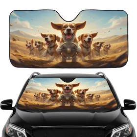 Beagle Golden Retriever Dogs Driving Adventure - Dog Lover Road Trip Essentials Car Sunshade