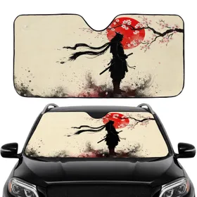Samurai Warrior Katana Rising Sun Cherry Blossom - Japanese Art Lover Gift Car Sunshade