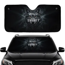 Grey Wolf Head Wild Spirit Text Torn Dark Surface - Car Interior Decor Gift for Wolf Lovers Car Sunshade