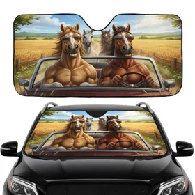 Funny Horses Driving Sunglasses Countryside - Road Trip Travel Essentials Gift Car Sunshade