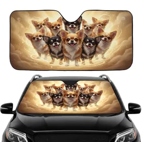 Natural Fur Fluffy Chihuahuas Smiling Dogs - Pet Owner Auto Decor Gift Car Sunshade