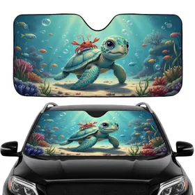 Baby Sea Turtle Red Crab Fish Sunlit Underwater Sea Grass Coral - Ocean Lover Gift Car Sunshade