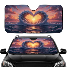 Colossal Heart Ocean Wave Golden Sunset - Ocean Lover Car Gift Car Sunshade