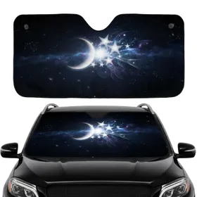 Crescent Moon Star Cluster Cosmic Nebula - Space Lover Gift Car Sunshade
