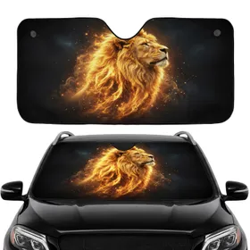 Majestic Golden Lion Fiery Mane Head Profile - Wildlife Lover Travel Essential Gift Car Sunshade