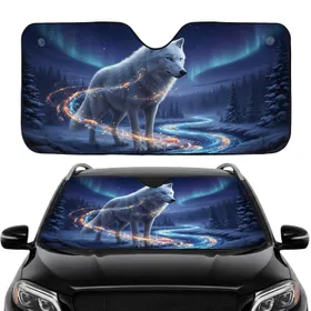 White Arctic Wolf Koi Fish Night Sky - Wildlife Lover Gift Car Sunshade