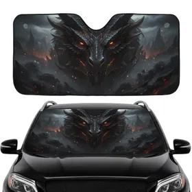 Fierce Dragon Face Glowing Amber Eyes Volcanic Smoke - Fantasy Lover Gift Car Sunshade