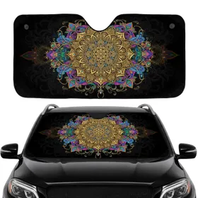 Golden Mandala Paisley Floral Swirls - Boho Lifestyle Gift for Yoga Lover Car Sunshade