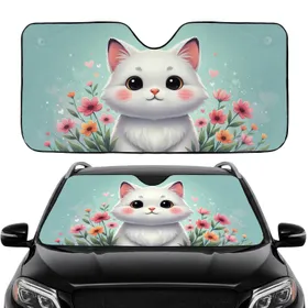 White Cat Wildflowers Floating Hearts - Home Decor for Cat Lover Car Sunshade