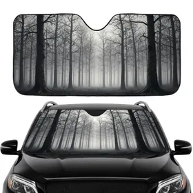 Dense Forest Dark Silhouette Bare Deciduous Trees Foggy Sky - Everyday Nature Lover Gift Car Sunshade