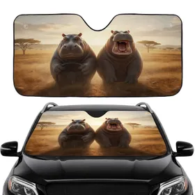 Hippos African Savanna Road Trip - Wildlife Enthusiast Gift Car Sunshade