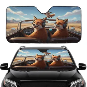 Red Foxes Driving Headphones Desert Highway - Open Road Adventure Gift Car Sunshade