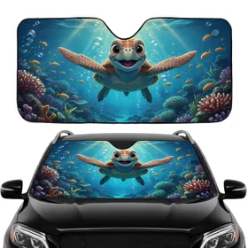 Joyful Baby Sea Turtle Underwater World Coral Reef Fish - Ocean Lover Gift Car Sunshade