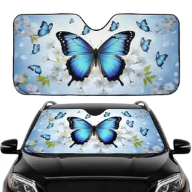 Blue Morpho Butterfly Cherry Blossom - Wildlife Lover Gift Car Sunshade