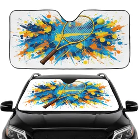 Leather Handle Tennis Racket Tennis Ball Paint Splatter - Sports Lover Gift Car Sunshade