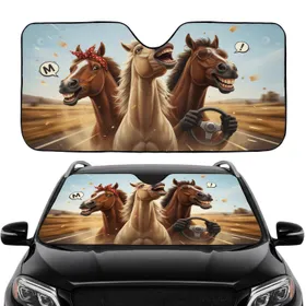 Three Funny Horse Drivers - Road Trip Adventure Gift for Horse Lovers Car Sunshade